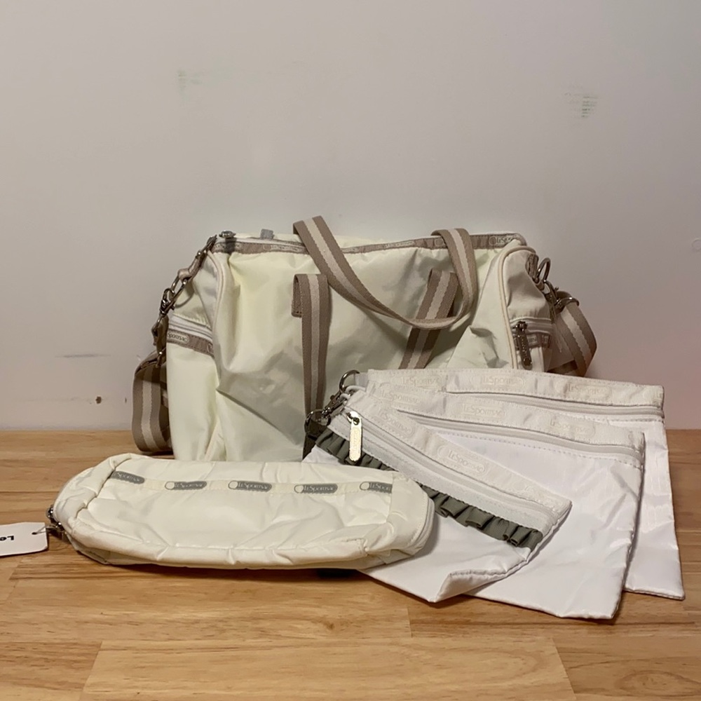 LeSportsac All-White Bag/Pouch Bundle Set of 5